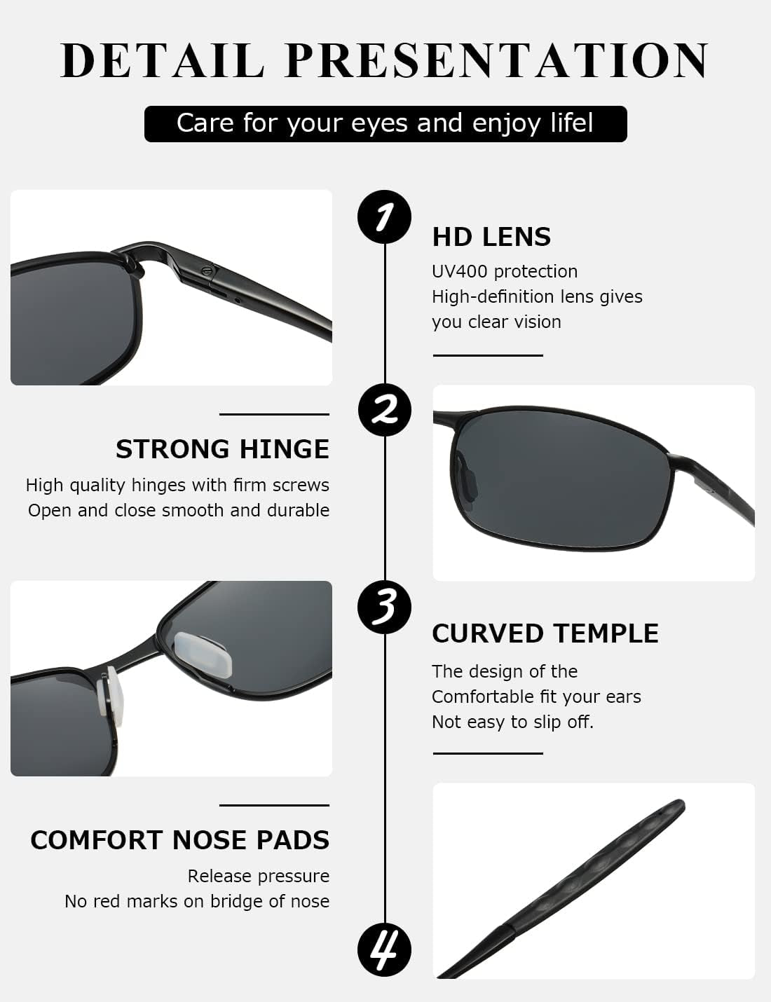 Polarized Sunglasses for Men Rectangle Metal Frame Retro Sun Glasses AE0395 - WORLD TIME VISITS