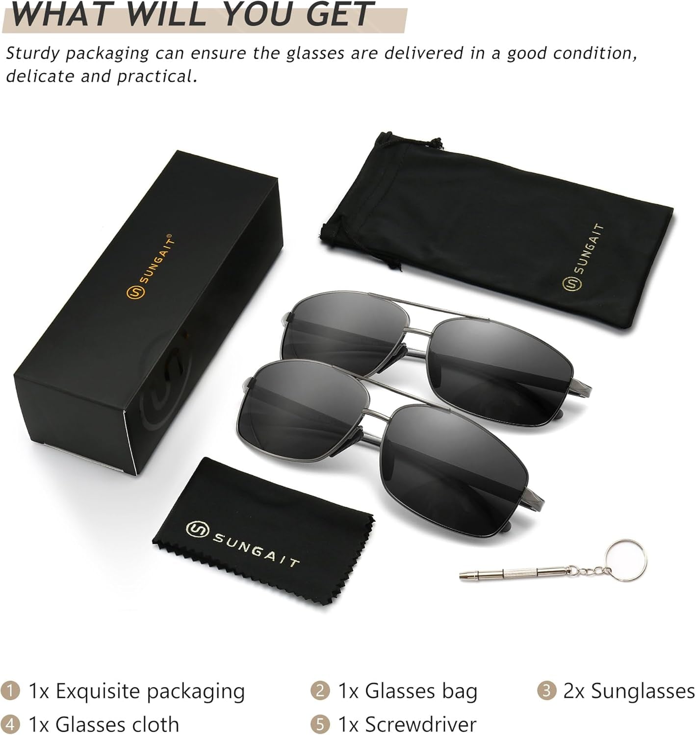 Ultra Lightweight Rectangular Polarized Sunglasses UV400 Protection