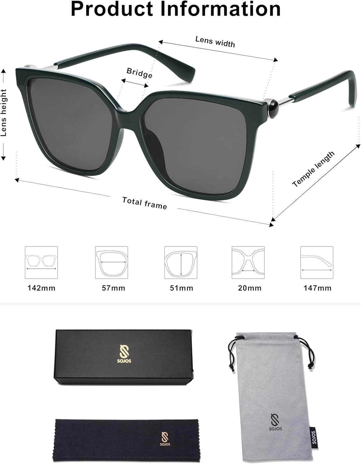 Fashion Square Sunglasses for Women Trendy UV Protection Lens Womens Sunnies Sunglasses SJ2196 - WORLD TIME VISITS