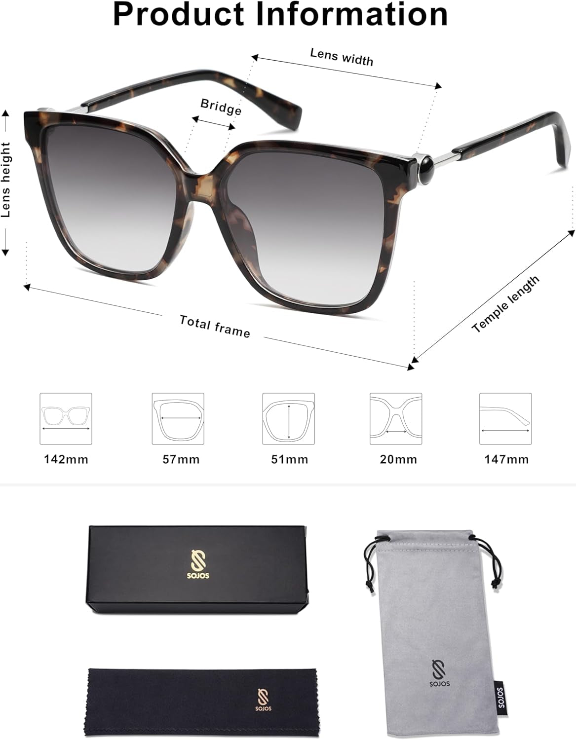 Fashion Square Sunglasses for Women Trendy UV Protection Lens Womens Sunnies Sunglasses SJ2196 - WORLD TIME VISITS