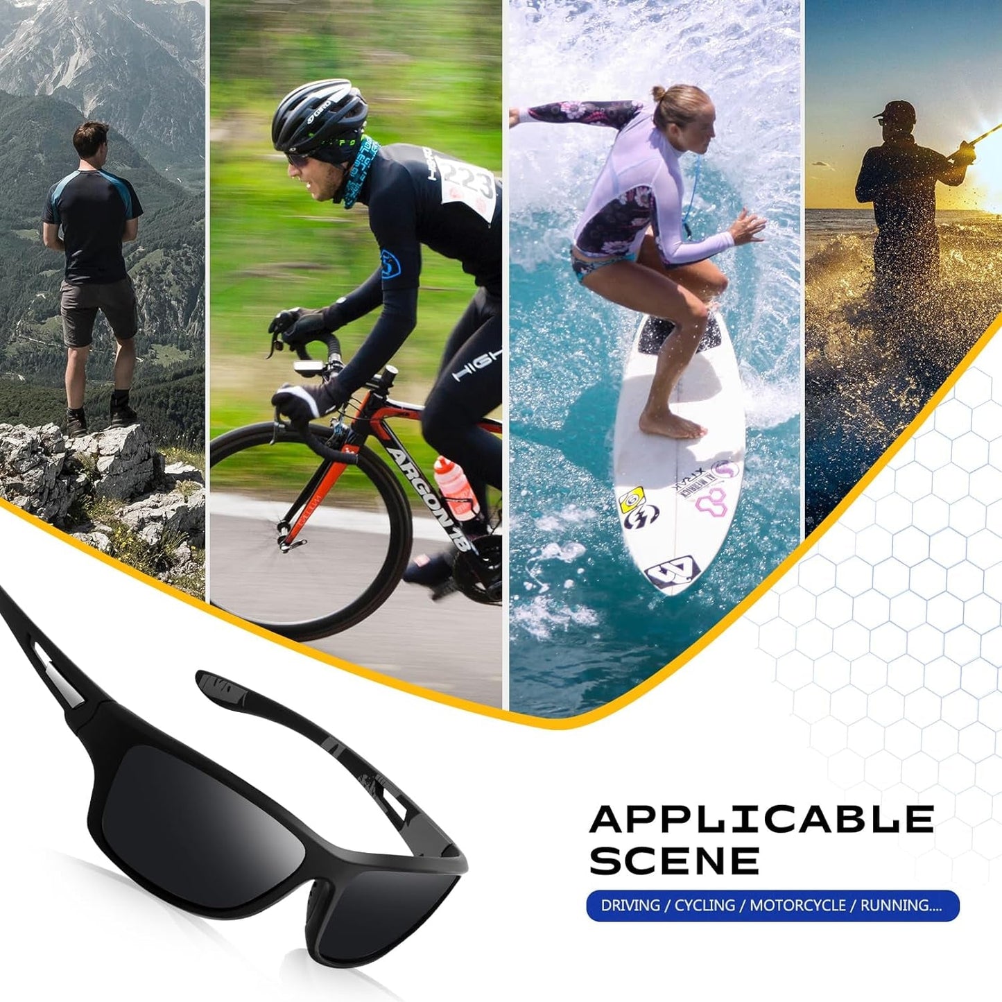 Polarized Sports Sunglasses for Men: UV400 Protection Glasses Womens Wrap around Goggles for Driving Fishing - WORLD TIME VISITS