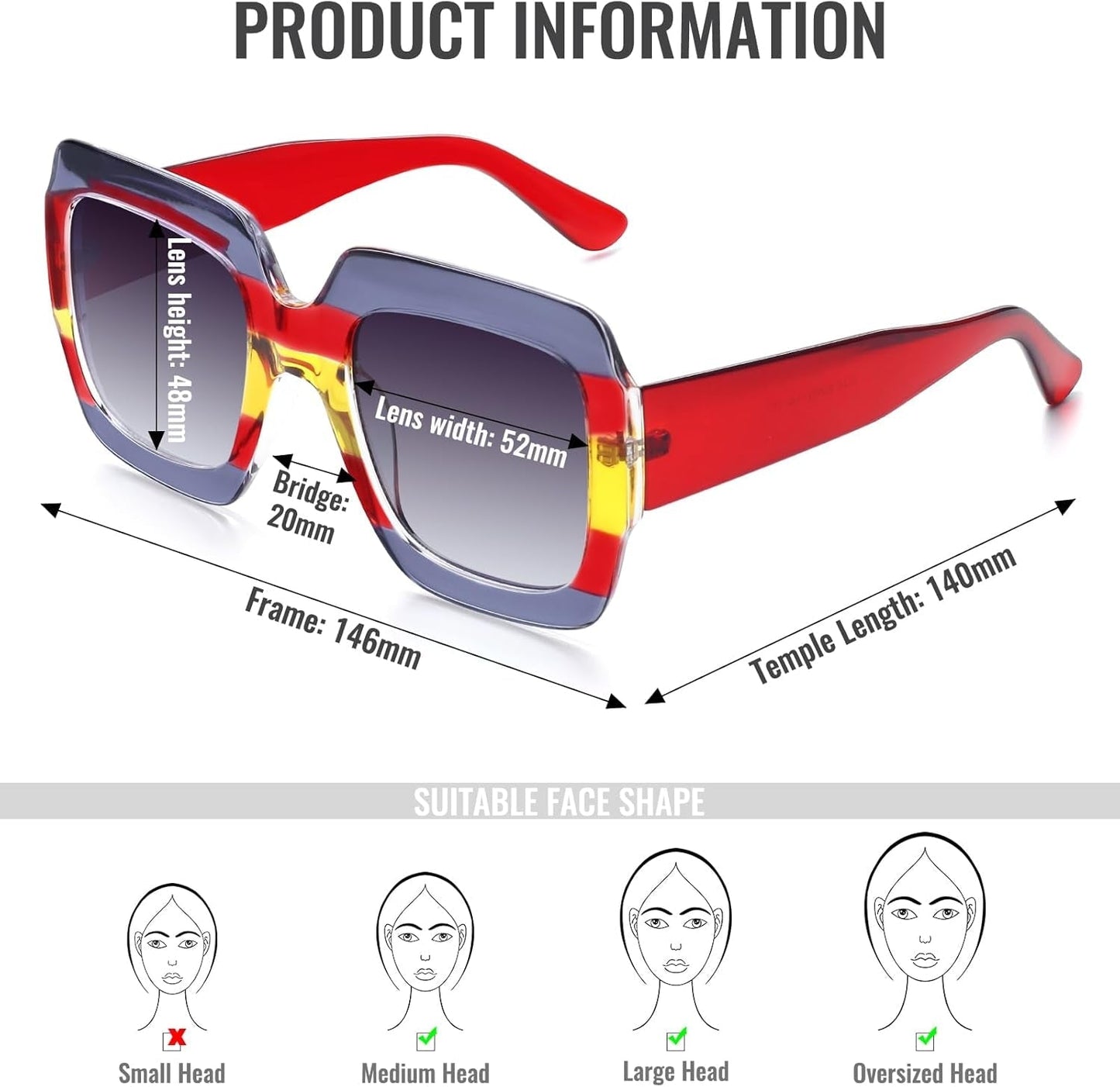 Oversized Square Sunglasses Womens Retro Shades Luxury Big Sun Glasses UV400 Protection S0178 - WORLD TIME VISITS