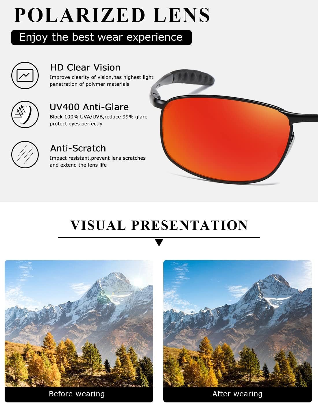 Polarized Sunglasses for Men Rectangle Metal Frame Retro Sun Glasses AE0395 - WORLD TIME VISITS
