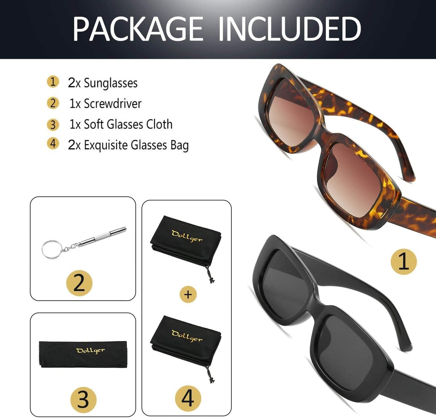 Rectangle Sunglasses for Women Men Trendy Retro Fashion Sunglasses UV 400 Protection Square Fram - WORLD TIME VISITS