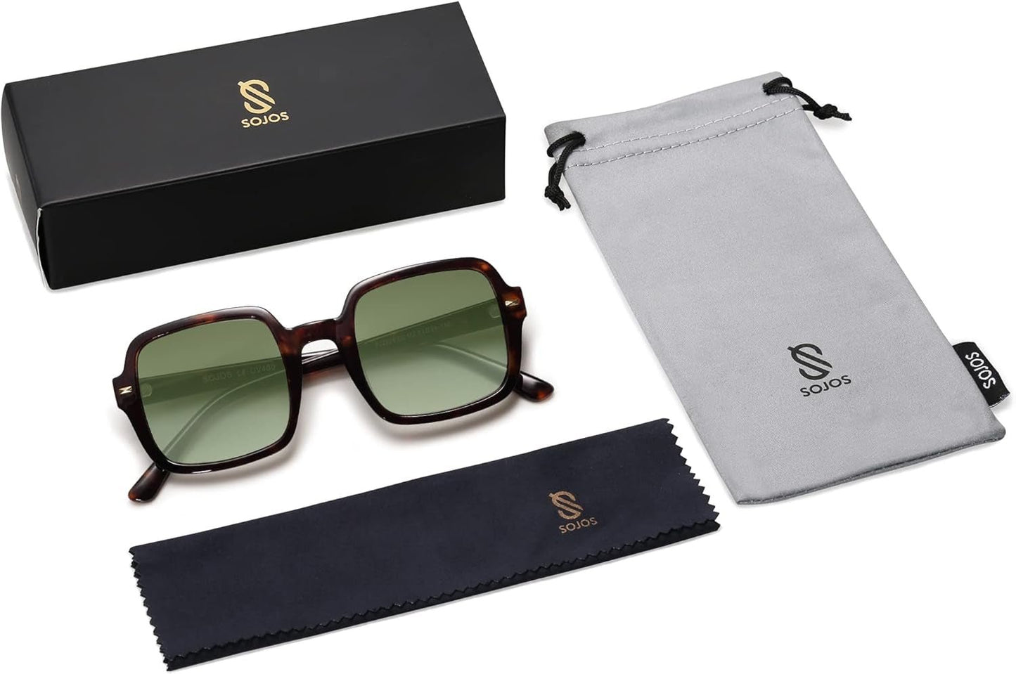 Retro Square Polarized Sunglasses for Women Men Classic Trendy Sunnies SJ2226, Dark Tortoise/Green - WORLD TIME VISITS