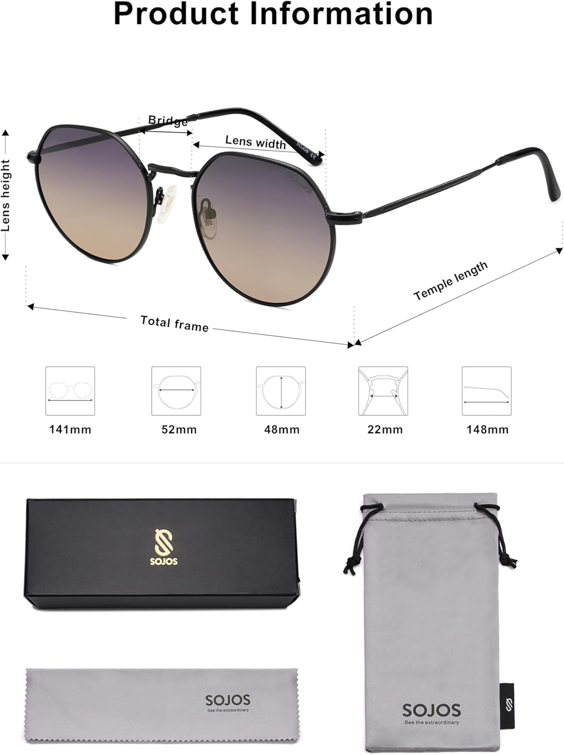 round Polygon Polarized Sunglasses for Women Men Retro Classic Vintage Panto Shades SJ1157 - WORLD TIME VISITS