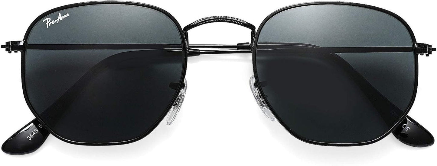 Small Square Sunglasses for Women Men 100% Real Glass Lens Hexagonal Frame - WORLD TIME VISITS