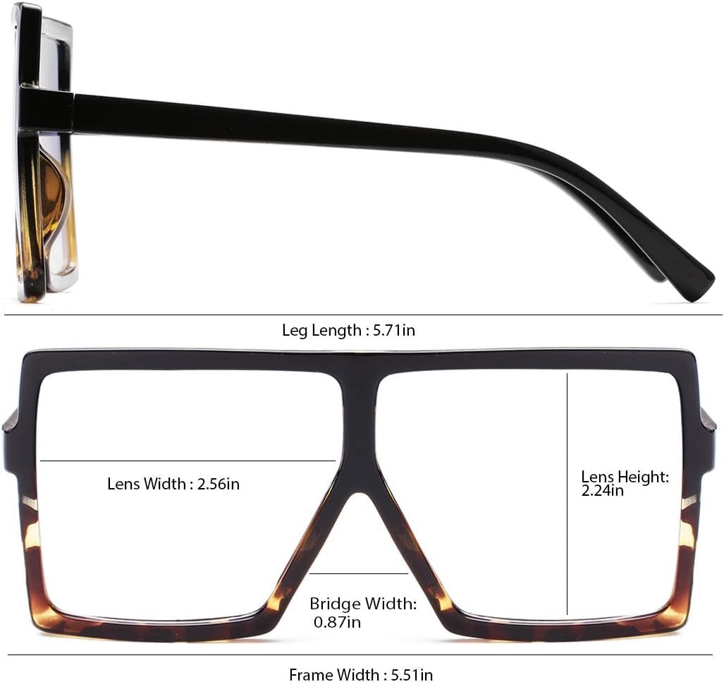 Square Oversized Sunglasses for Women Men Flat Top Fashion Shades - WORLD TIME VISITS
