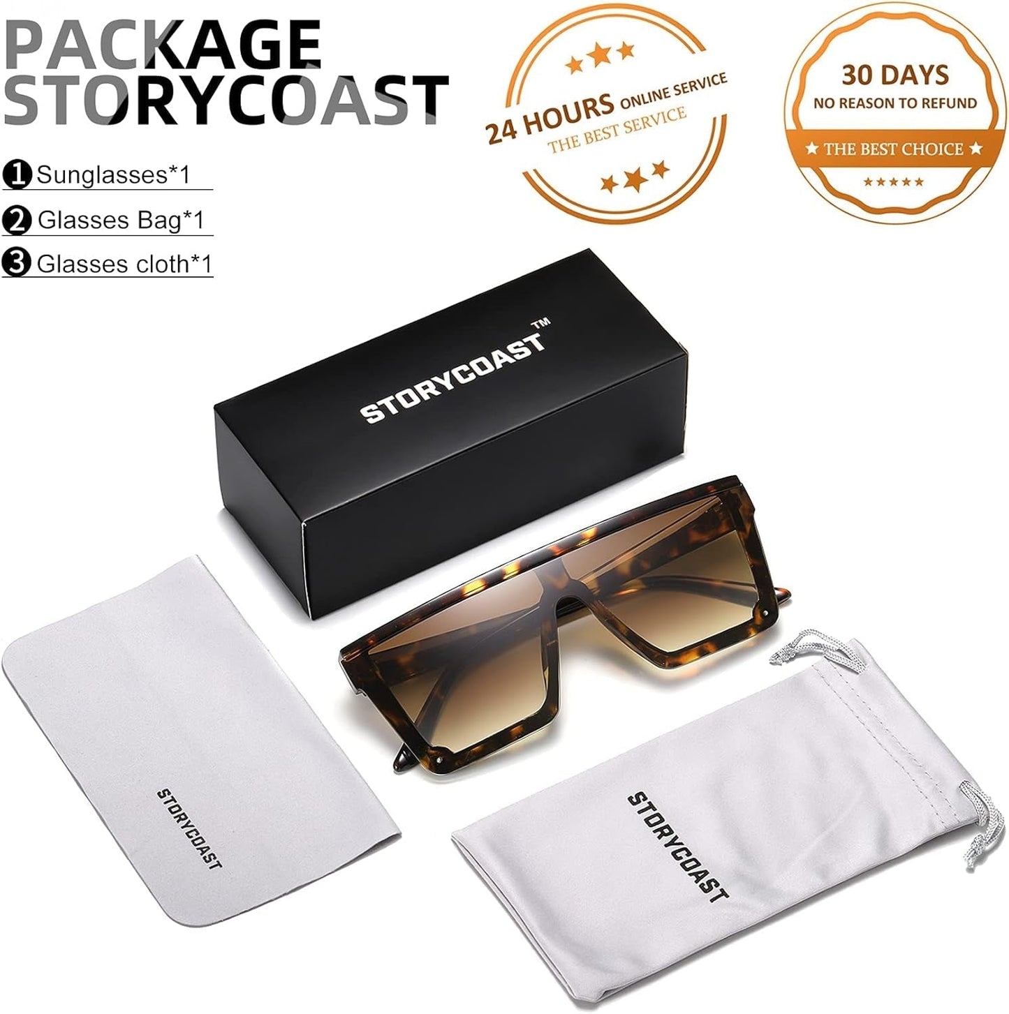 Square Sunglasses for Women Men Fashion Big Frame Flat Top Sun Glasses Mirror Lens - WORLD TIME VISITS