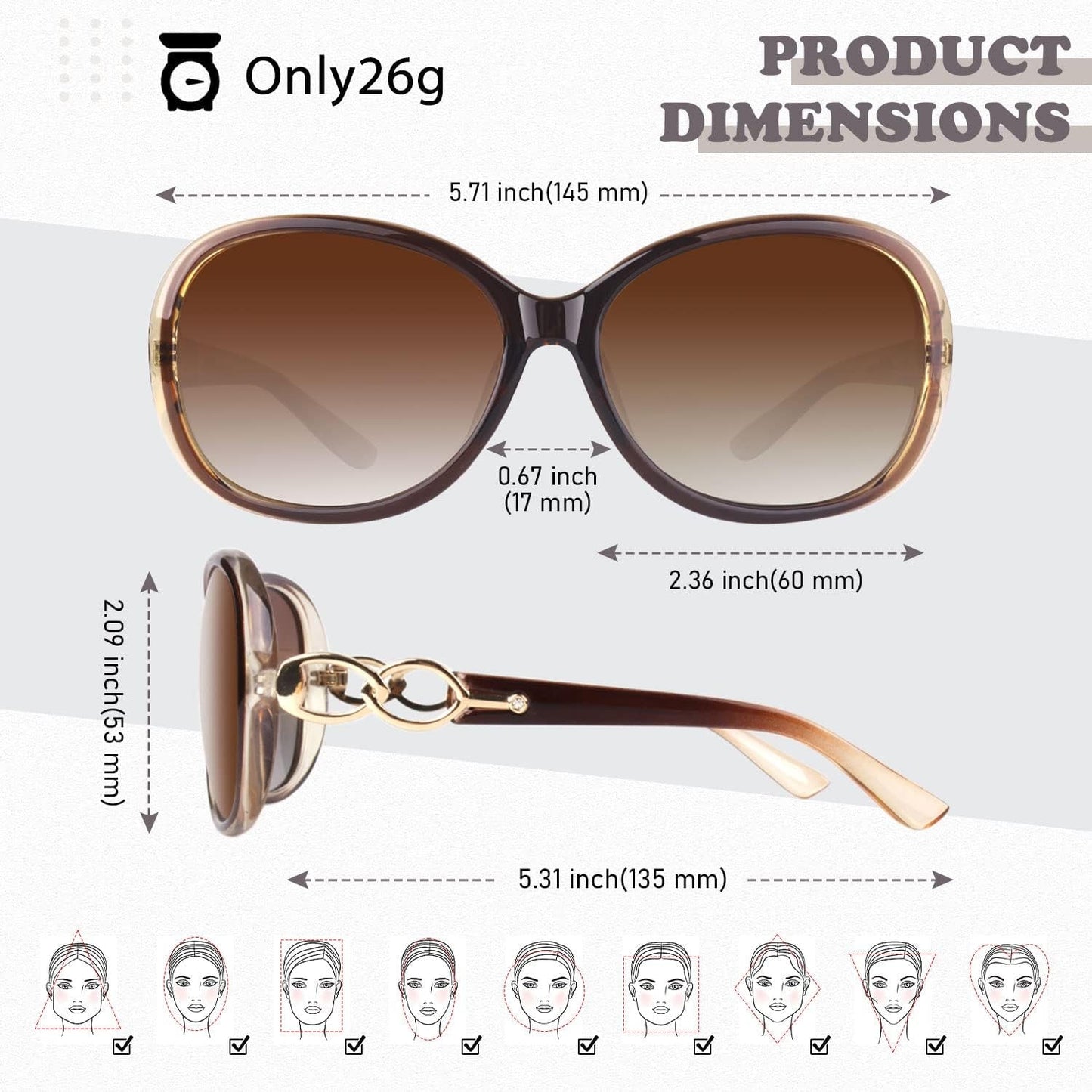 Sunglasses Womens Polarized Trendy Oversized Sun Glasses Fashion Ladies Shades 100% UV400 Protection S85 - WORLD TIME VISITS