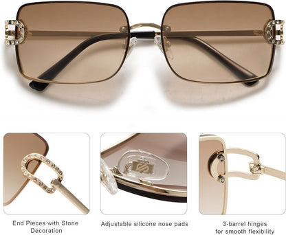 Vintage Rectangle Sunglasses for Women,Trendy Rimless 90S UV400 Womens Y2K Shades SJ1178