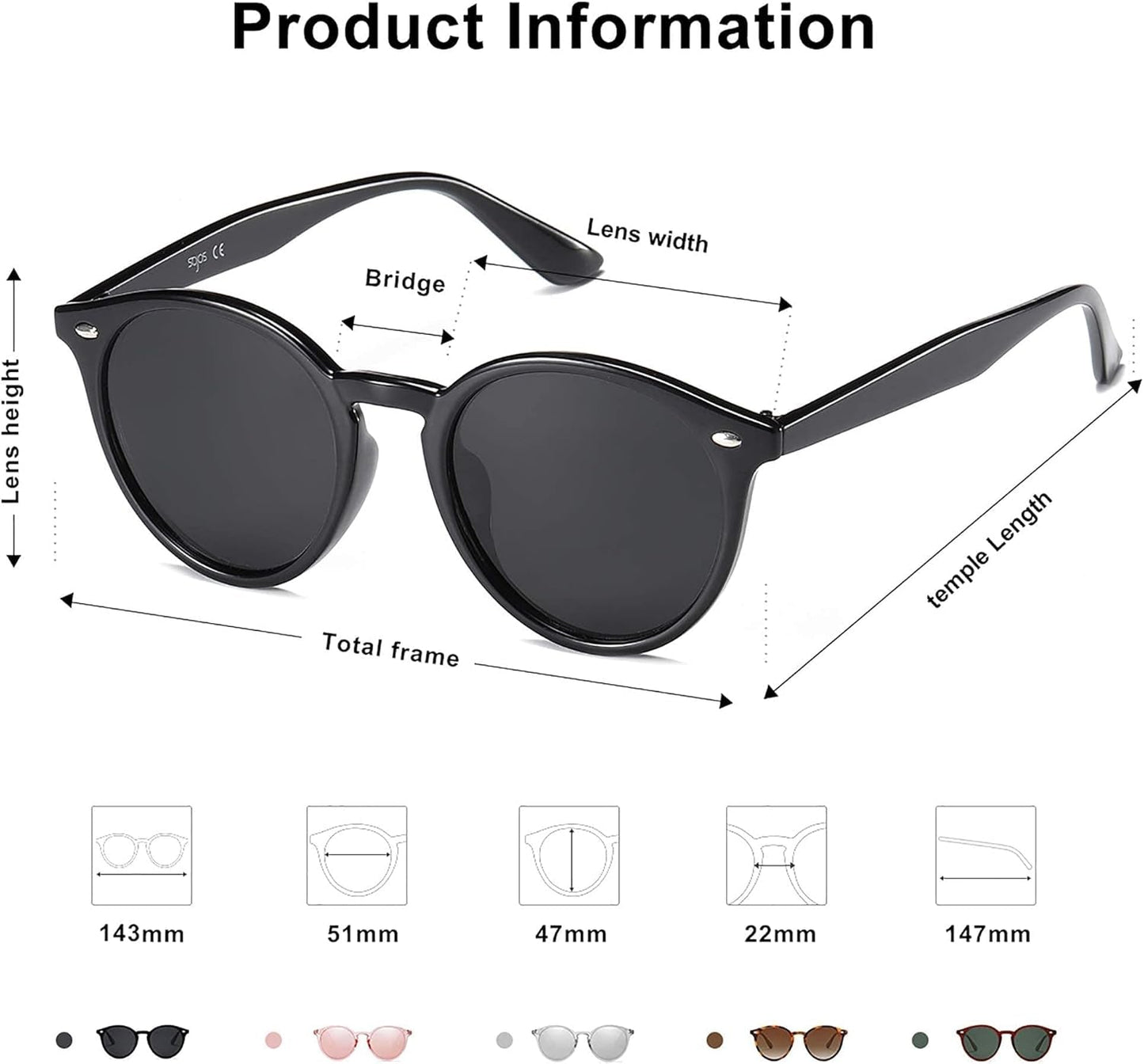 Retro round Polarized Sunglasses for Women Men Classic Vintage Sunnies SJ2069