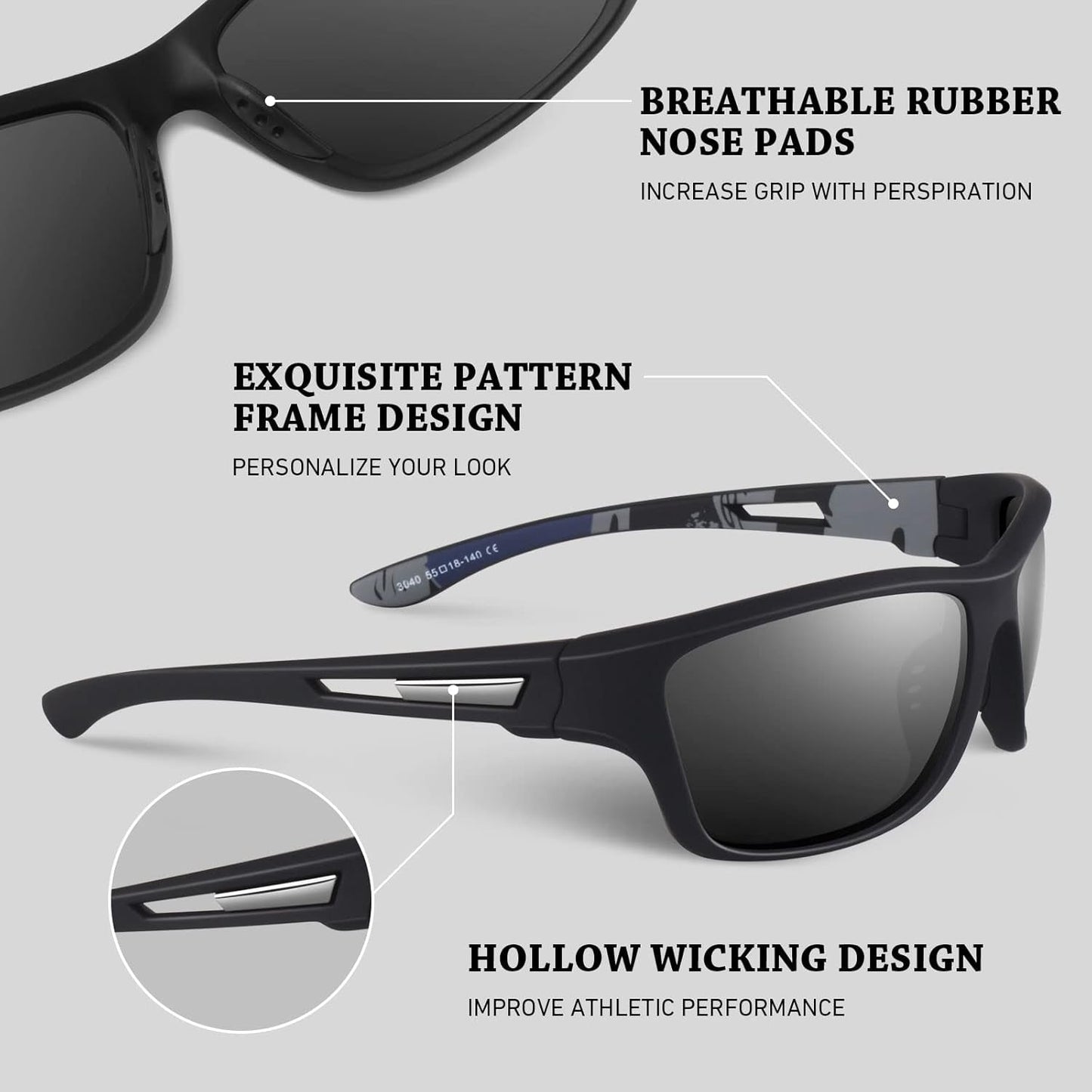 Polarized Sports Sunglasses for Men Women,Fishing Driving Rectangular Goggles UV400 Protection - WORLD TIME VISITS