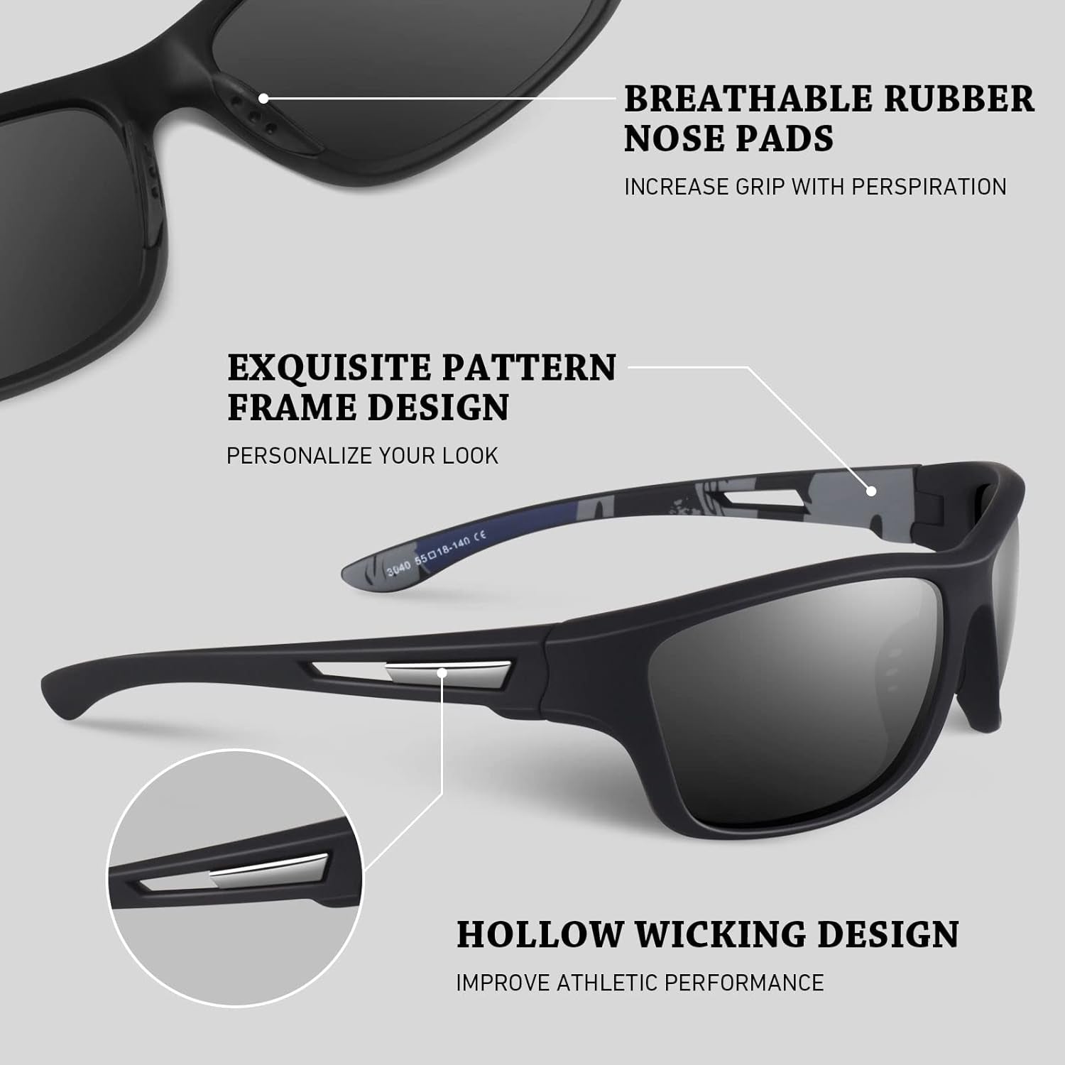 Polarized Sports Sunglasses for Men Women,Fishing Driving Rectangular Goggles UV400 Protection - WORLD TIME VISITS