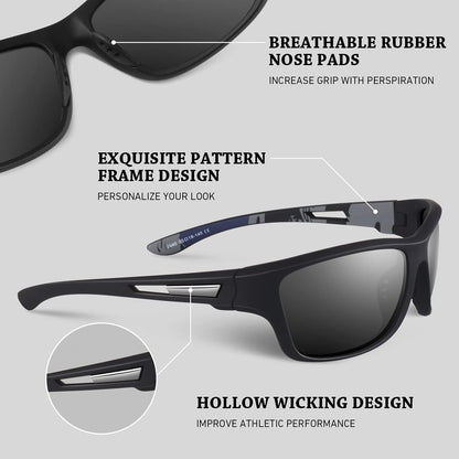 Polarized Sports Sunglasses for Men Women,Fishing Driving Rectangular Goggles UV400 Protection - WORLD TIME VISITS
