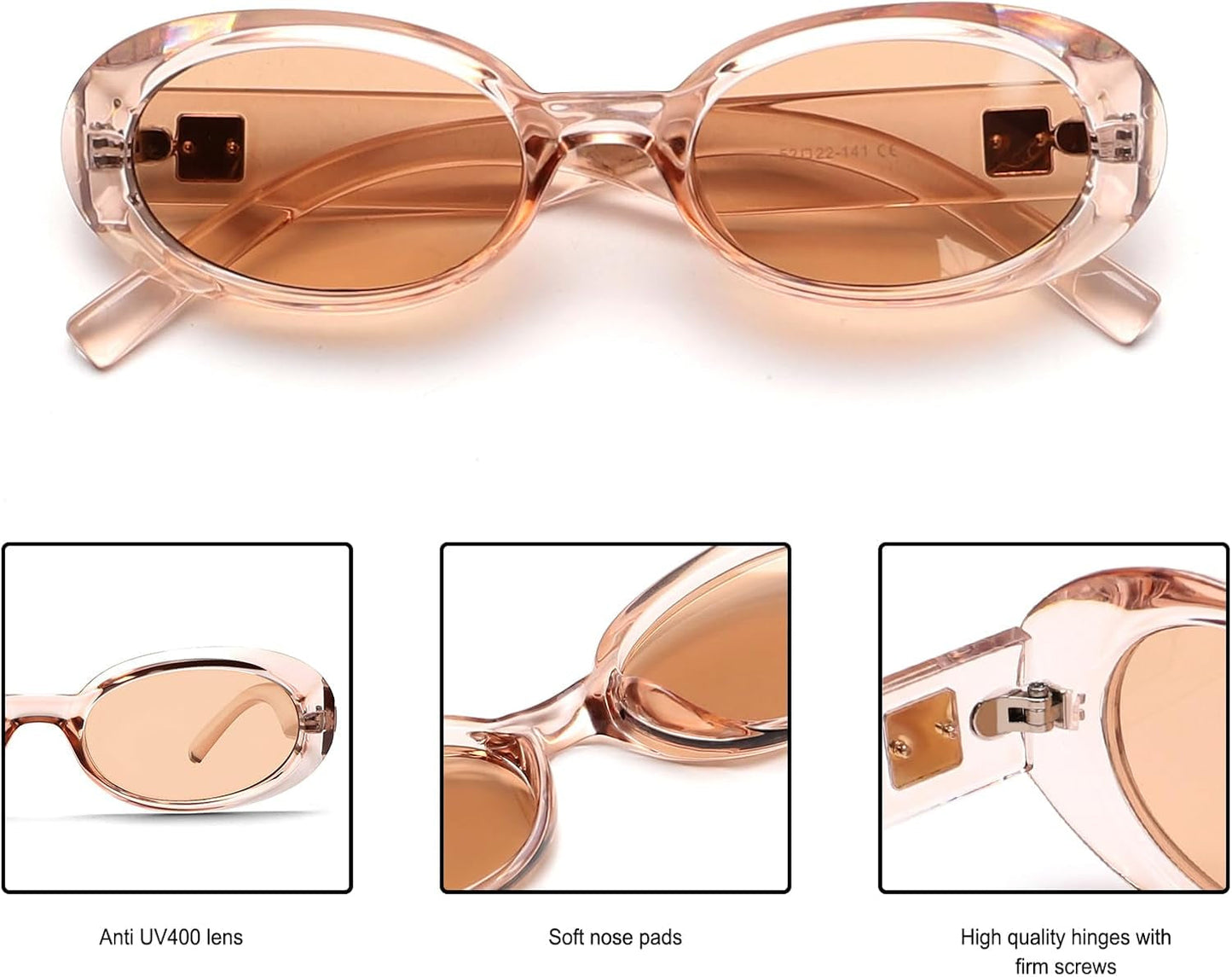 Trendy Oval Sunglasses for Women Retro Vintage 90S Sunnies for Small Face Narrow round Shades Cat Eye