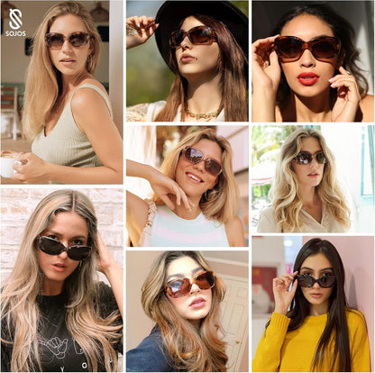 Vintage Square Sunglasses for Women Polarized UV Protection Havana Frame