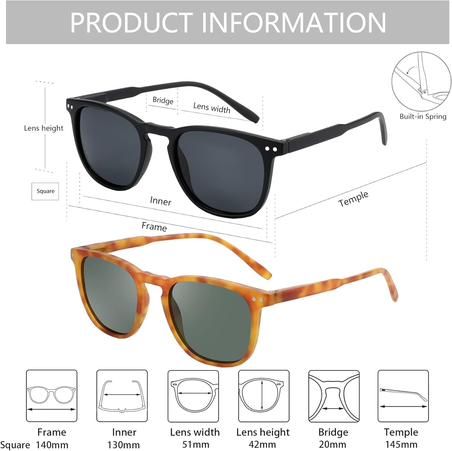 Polarized Sunglasses for Women Men: Retro Shades round | Square Frame UV Protection 2 Pack