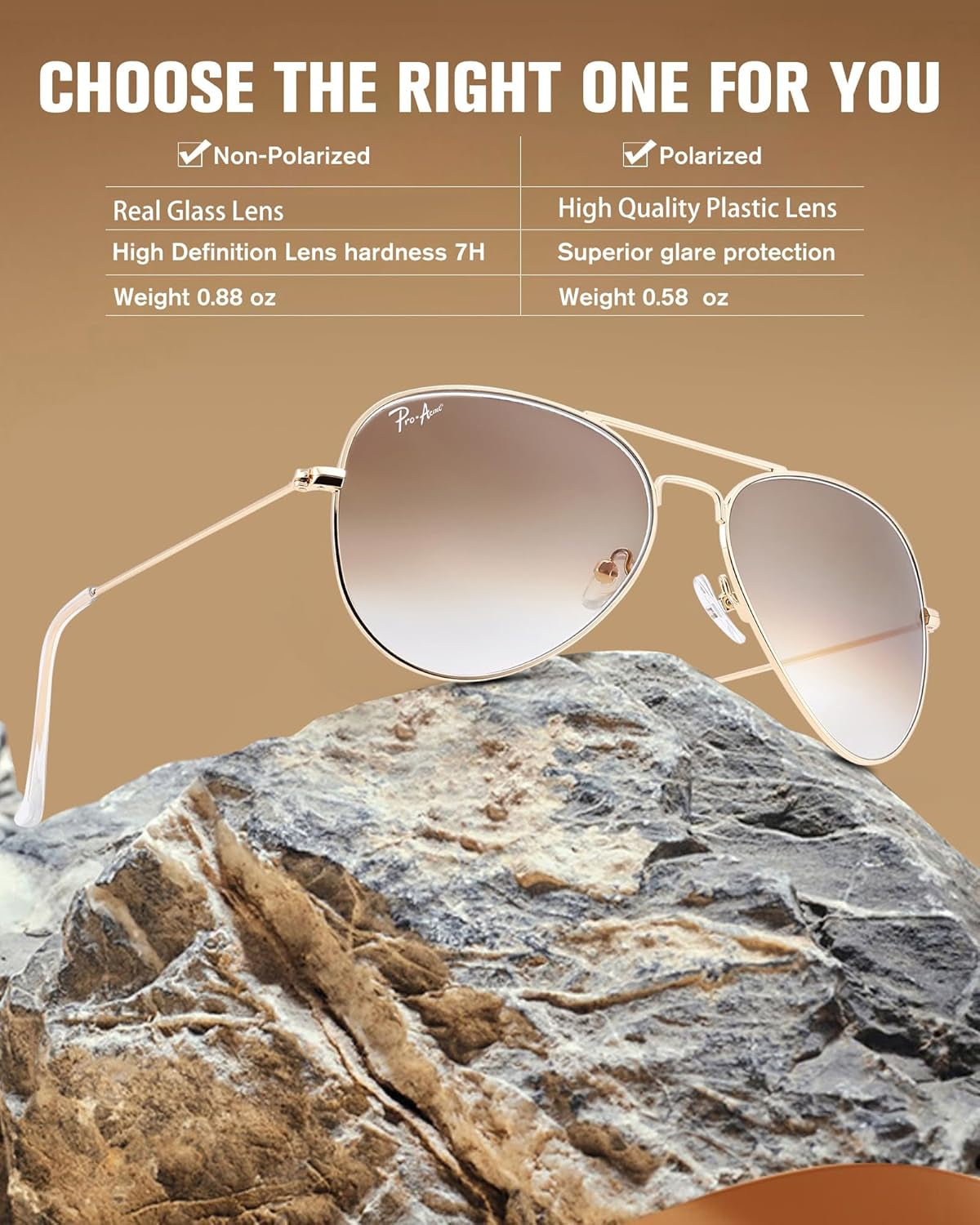 Classic Aviator Sunglasses for Men Women 100% Real Glass Lens