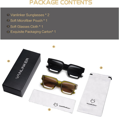 Thick Square Sunglasses for Men Women Retro Chunky Rectangle Shades UV400 Protection VL9731 - WORLD TIME VISITS