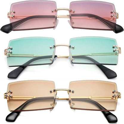 Rectangle Sunglasses for Men/Women Small Rimless Square Shade Eyewear