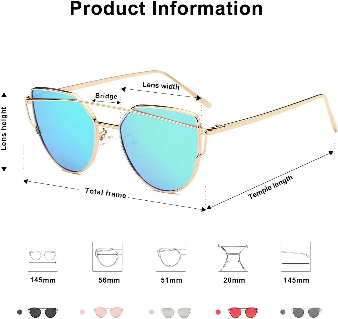Cat Eye Sunglasses for Women Fashion Designer Style Mirrored Lenses