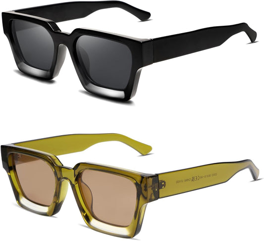Thick Square Sunglasses for Men Women Retro Chunky Rectangle Shades UV400 Protection VL9731 - WORLD TIME VISITS