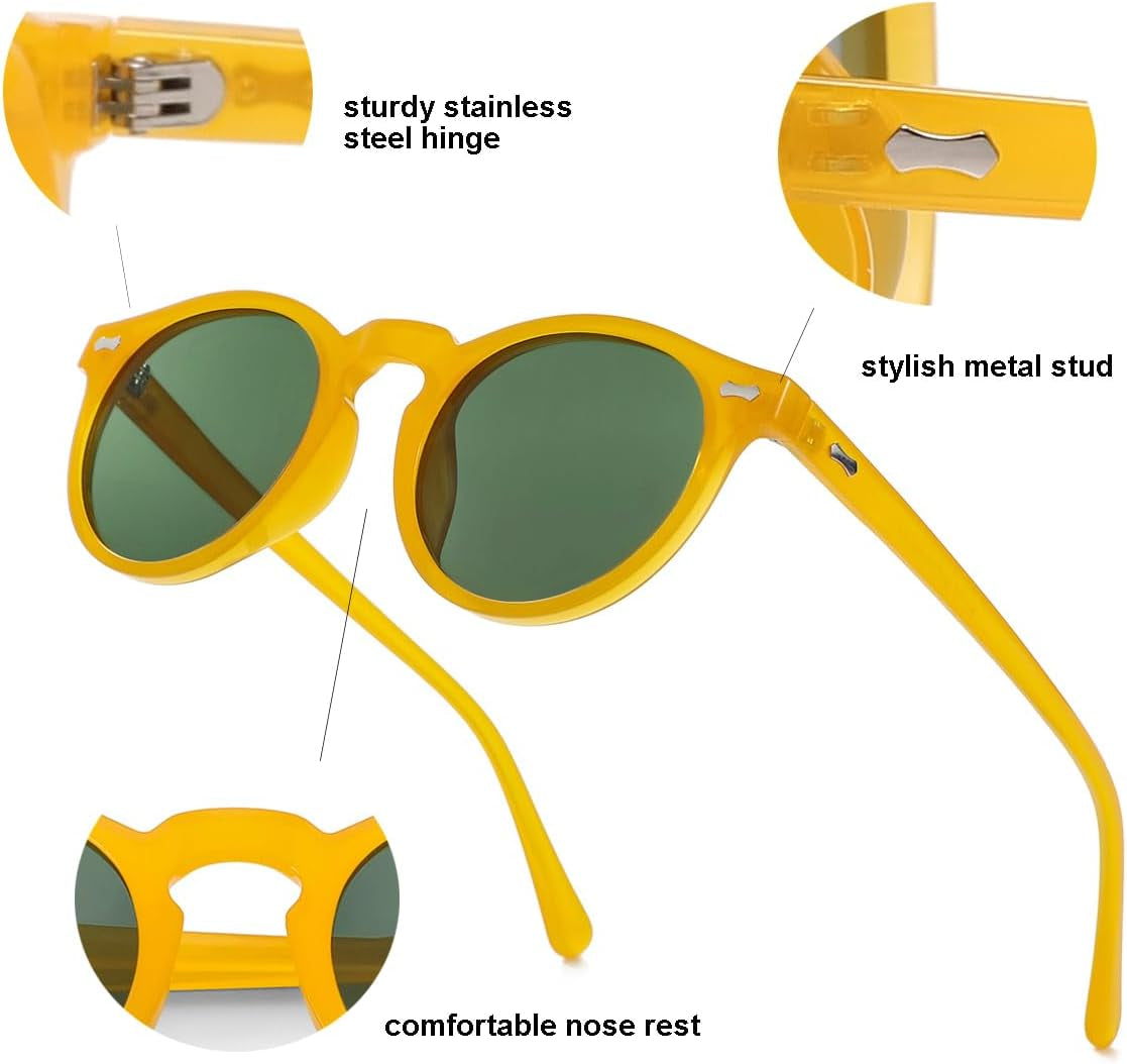 Vintage Polarized Sunglasses for Men round Sunglasses UV400 Protection Retro Hand-Crafted Acetate Frame - WORLD TIME VISITS