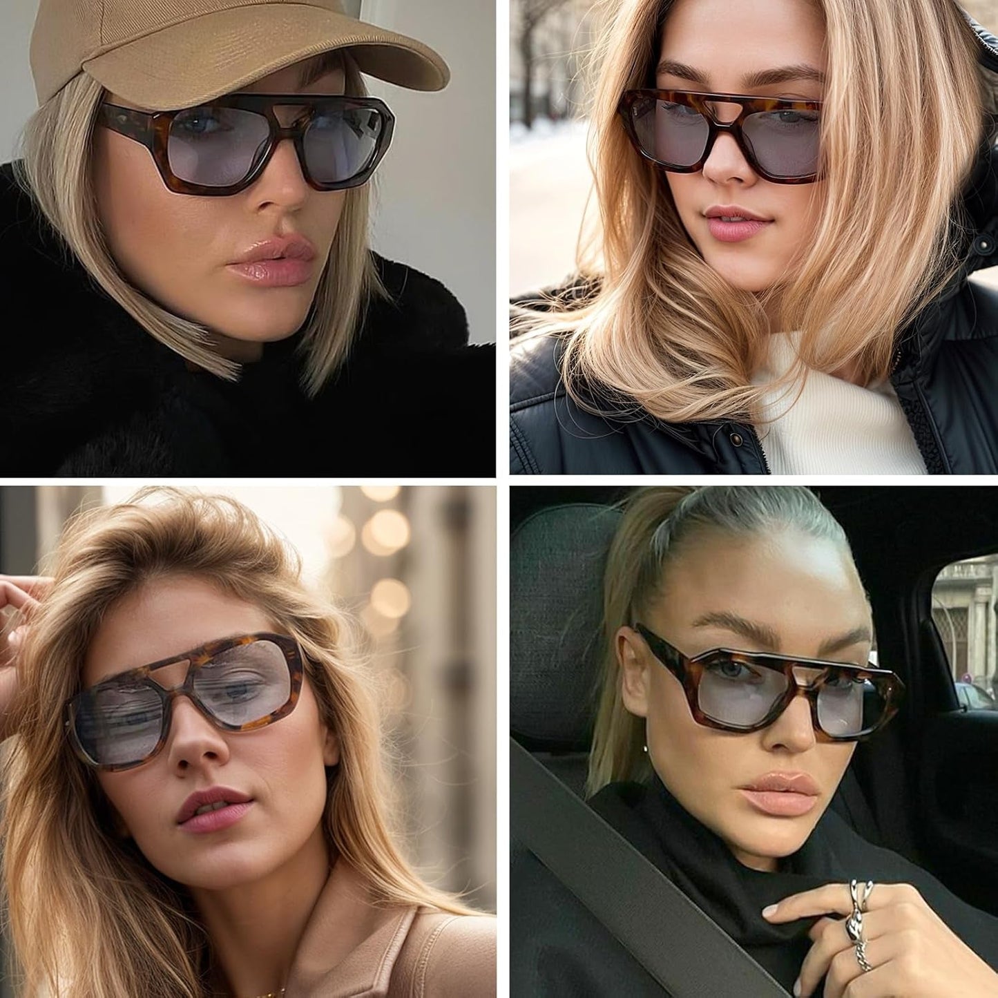 Trendy Designer Inspired Aviator Sunglasses for Women Men Hexagonal Square Thick Frame Double Bridge Sun Glasses - WORLD TIME VISITS