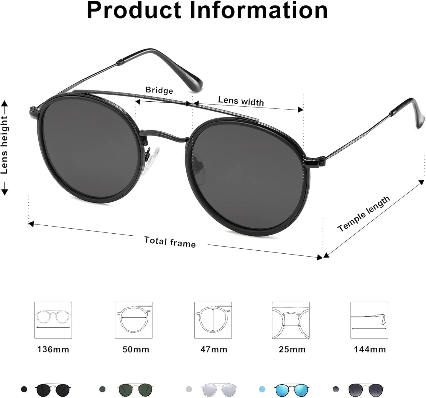 Retro Vintage round Polarized Sunglasses for Women Men Small Double Bridge Circle Sunnies SJ1104
