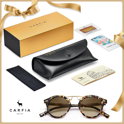 Small Face Acetate Polarized Sunglasses for Women UV Protection, Retro Double Bridge Eyewears Metal Brow round Sunnies