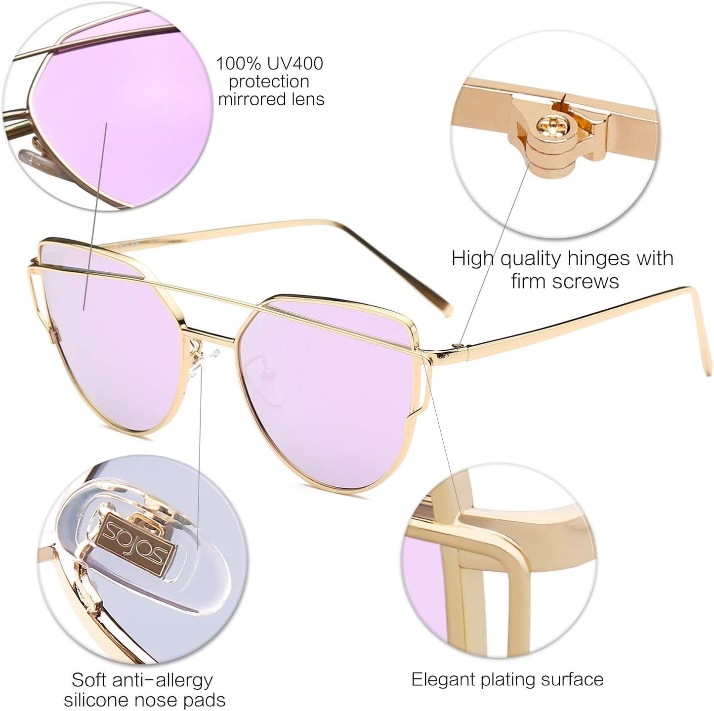 Cat Eye Sunglasses for Women Fashion Designer Style Mirrored Lenses