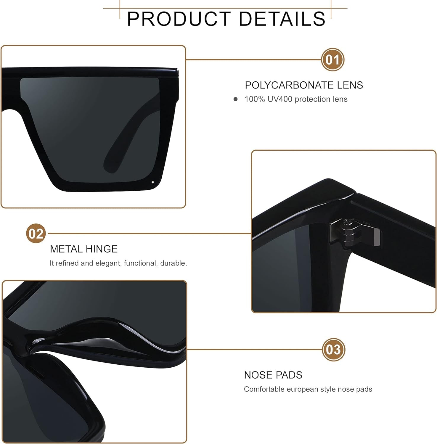 Square Oversized Sunglasses for Women Men Big Flat Top Fashion Shield Large UV Protection Rimless Shades - WORLD TIME VISITS