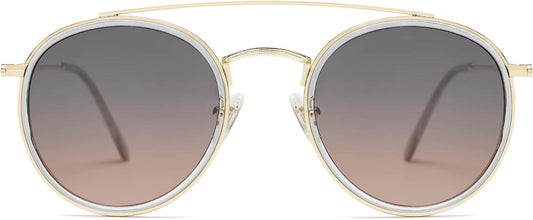 Retro Vintage round Polarized Sunglasses for Women Men Small Double Bridge Circle Sunnies SJ1104 - WORLD TIME VISITS