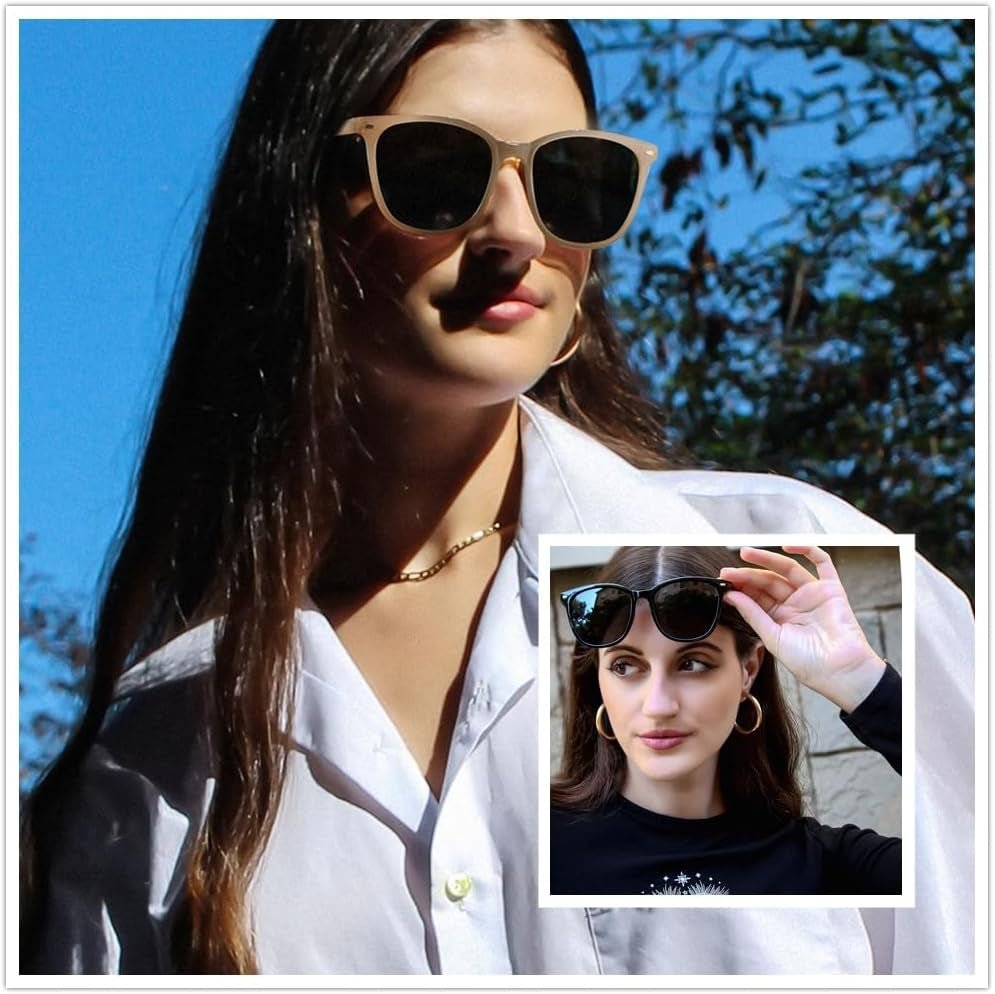 2 Packs Sunglasses for Women Polarized UV400 Protection Lens Big Frame Fashion Glasses Trendy Stylish Shade - WORLD TIME VISITS