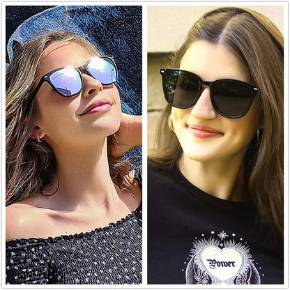 2 Packs Sunglasses for Women Polarized UV400 Protection Lens Big Frame Fashion Glasses Trendy Stylish Shade - WORLD TIME VISITS