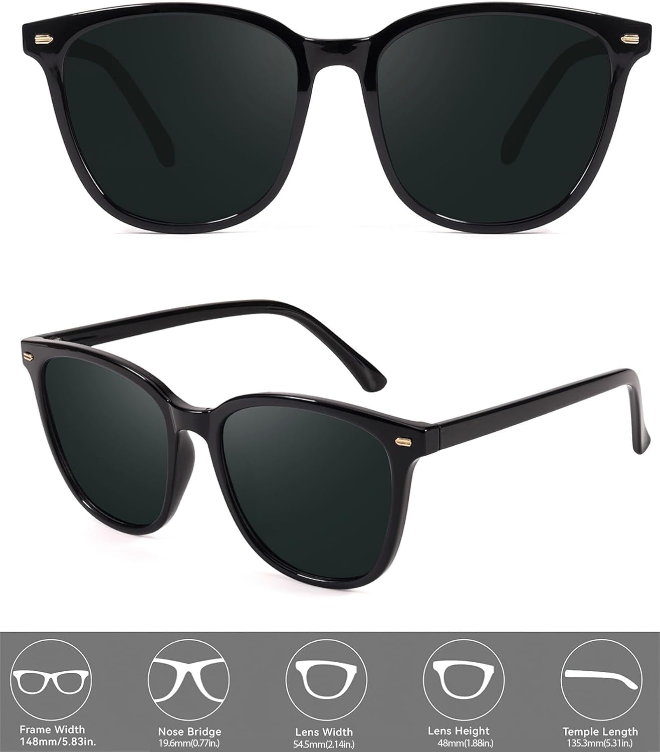 2 Packs Sunglasses for Women Polarized UV400 Protection Lens Big Frame Fashion Glasses Trendy Stylish Shade - WORLD TIME VISITS