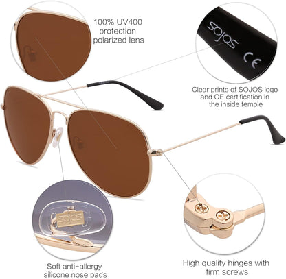 Classic Aviator Polarized Sunglasses for Men Women Vintage Retro Style