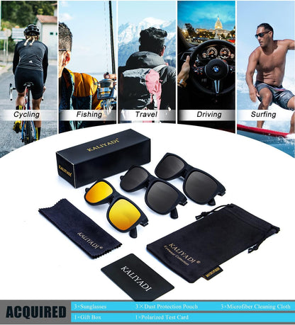 Sunglasses Men Polarized Sun Glasses for Mens Womens Classic Matte Black Frame UV Protection 3Pack