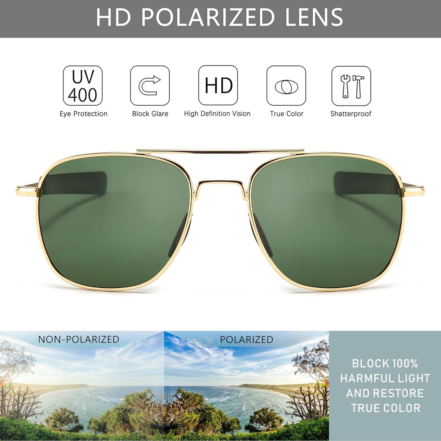 Men'S Military Style Polarized Pilot Aviator Sunglasses Bayonet Temples - WORLD TIME VISITS
