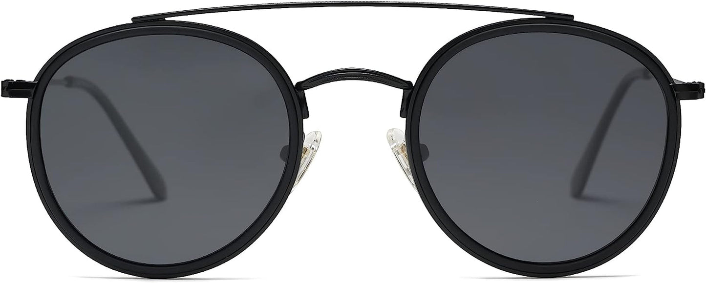 Retro Vintage round Polarized Sunglasses for Women Men Small Double Bridge Circle Sunnies SJ1104