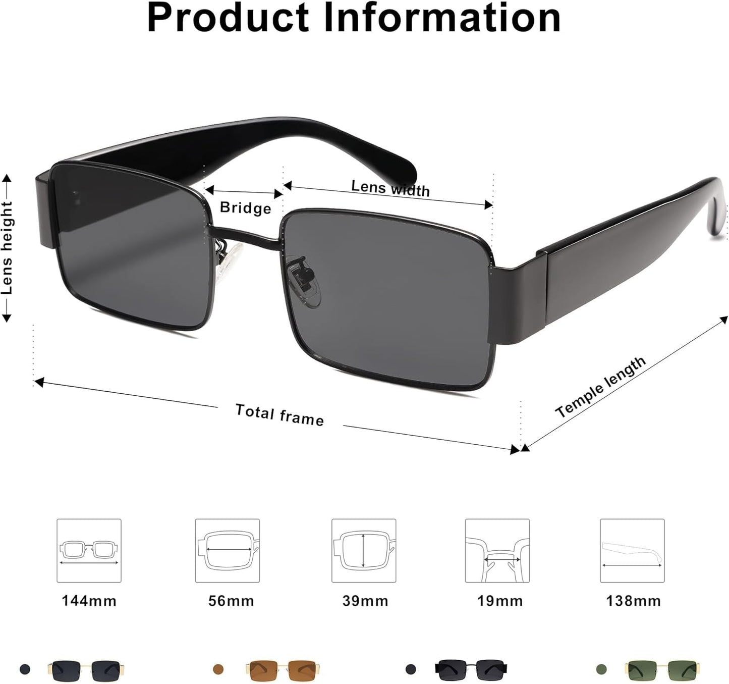 Retro Fashion Rectangle Sunglasses Womens Mens Vintage Trendy Square Shades SJ1162