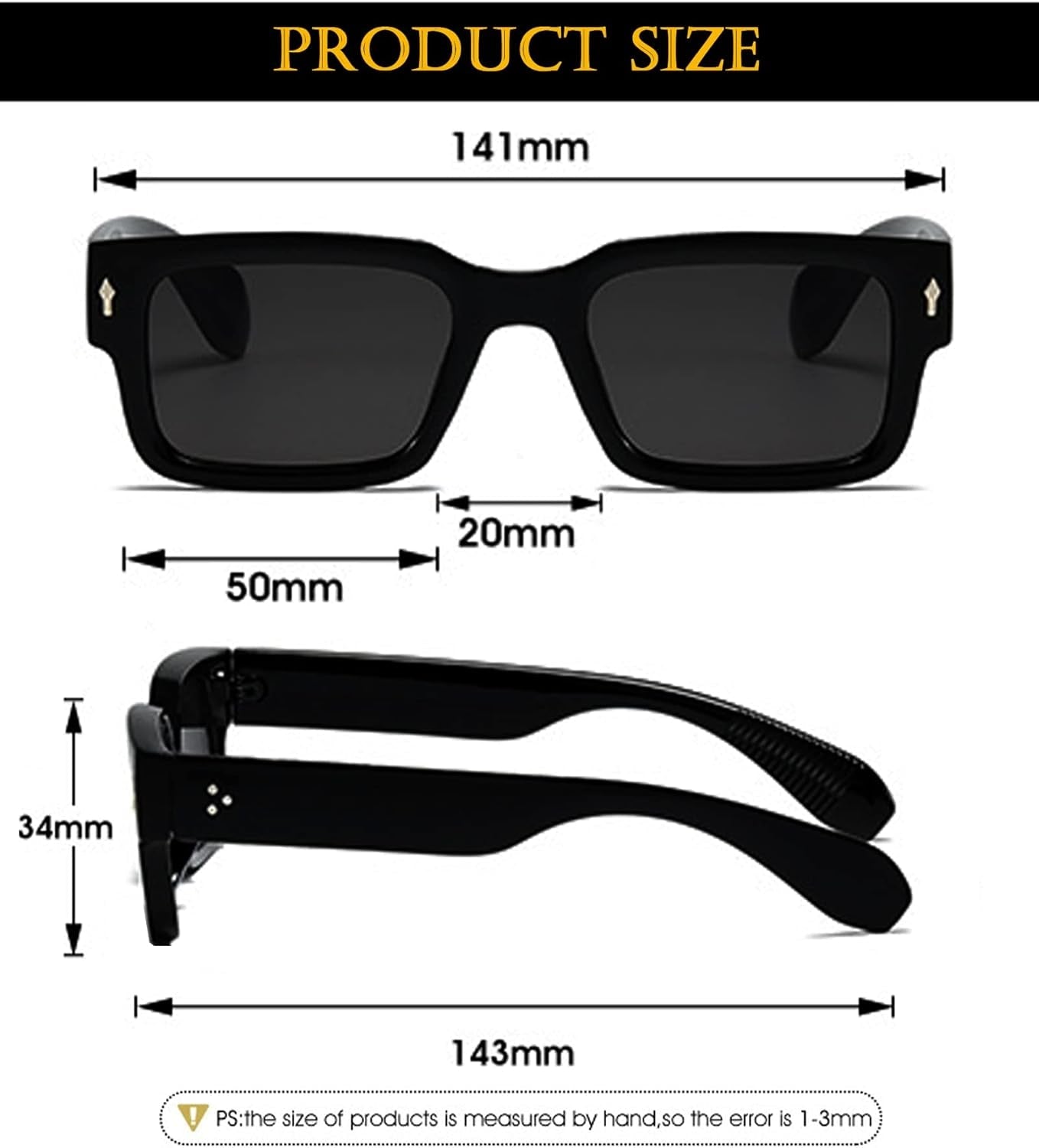 Square Frame Sunglasses for Women Men Trendy Chunky Rectangle Sun Glasses Black Shades UV400 Protection