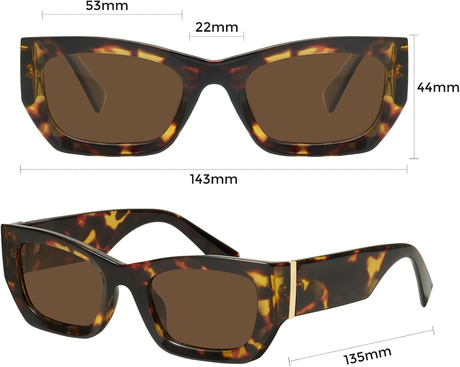 Retro Cat Eye Rectangle Polarized Sunglasses for Women Chunky Style MS52370 - WORLD TIME VISITS