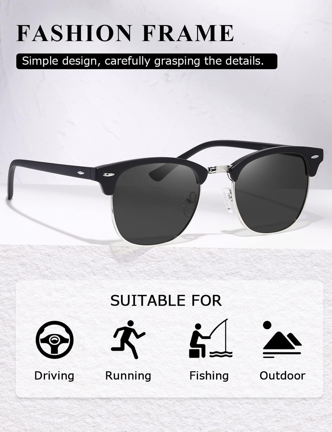 Polarized Sunglasses for Women and Men Semi Rimless Frame Retro Sun Glasses AE0369