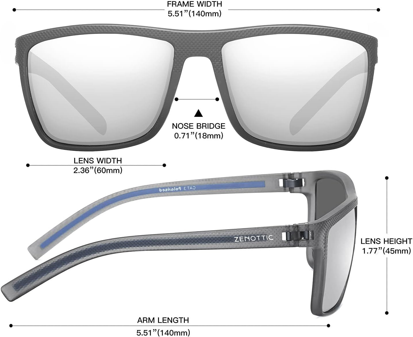 Polarized Sunglasses for Men Lightweight TR90 Frame UV400 Protection Square Sun Glasses