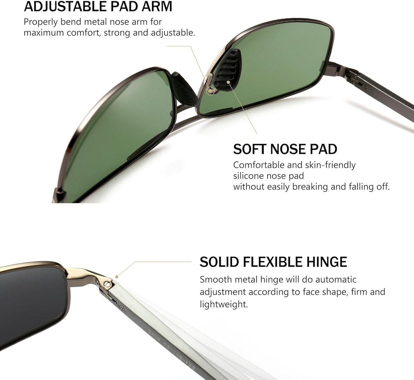Ultra Lightweight Rectangular Polarized Sunglasses UV400 Protection - WORLD TIME VISITS