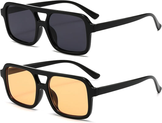 Retro Square Sunglasses for Women Men Trendy Rectangle Aviator Sun Glasses Vintage 70S Shades