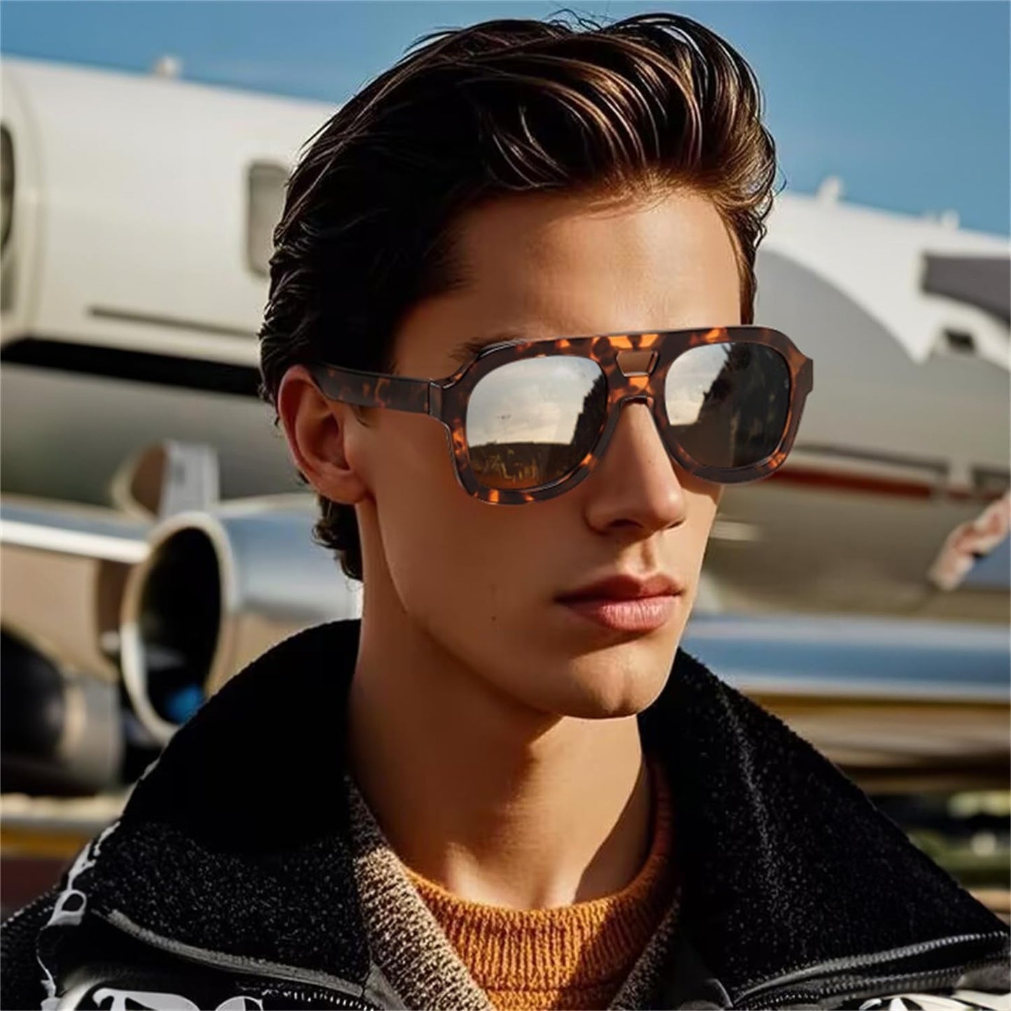 Vintage Aviator Sunglasses Double Bridge Women Men Large Square Thick Frame Trendy Eyewear UV400 B2846