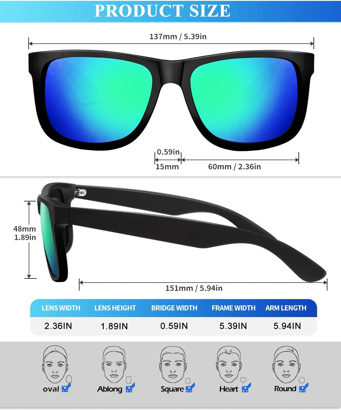 Sunglasses Men Polarized Sun Glasses for Mens Womens Classic Matte Black Frame UV Protection 3Pack - WORLD TIME VISITS